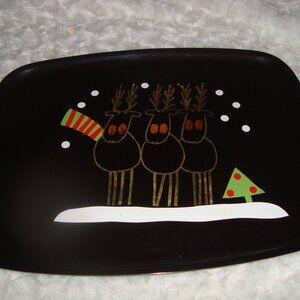 Vintage Couroc Serving Tray 3 Reindeer Design